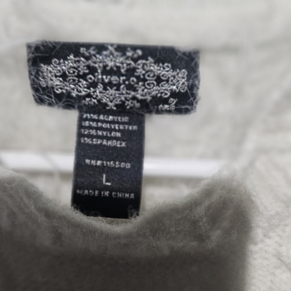 Oliver.o Anthropologie Cream Fuzzy Knit Sweater Vest EUC Large 23 PTP - Picture 3 of 4